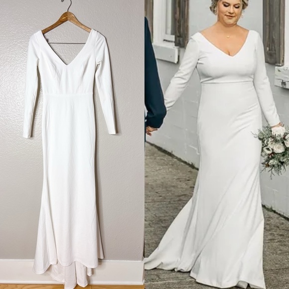 Feeling of Forever White Long Sleeve Mermaid Maxi Dress Gown Small - Picture 1 of 12